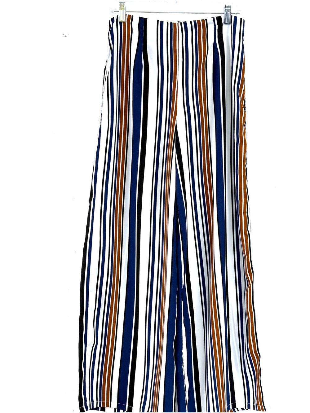 Forever 21 Blue, White & Brown Striped Wide-Leg Pants